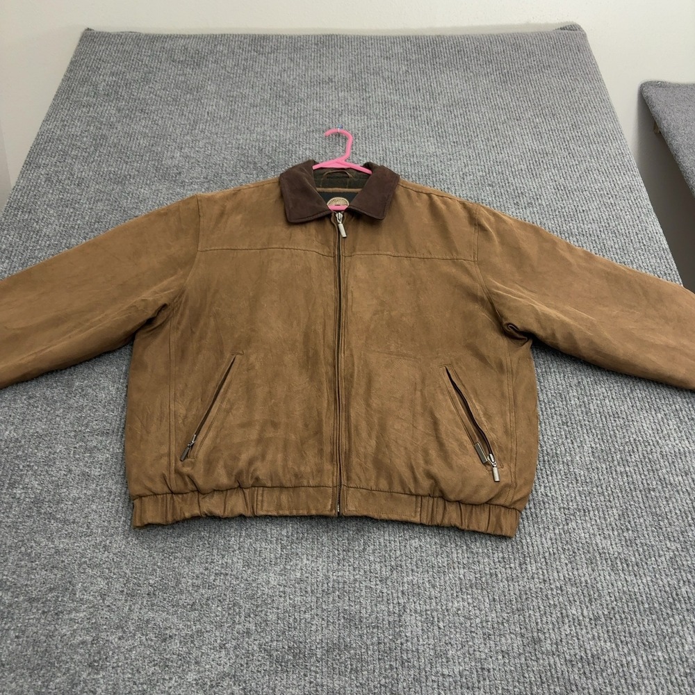 Weatherproof Jacket Mens L Brown Faux Suede Full Zip Bomber Classic Casual